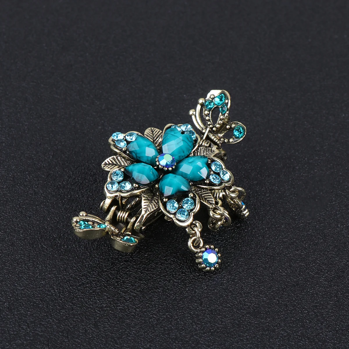 

Blue Vintage Jaw Clip Rhinestone Flower Ponytail Holder Simple Convenient Design Hair Clip for Women and