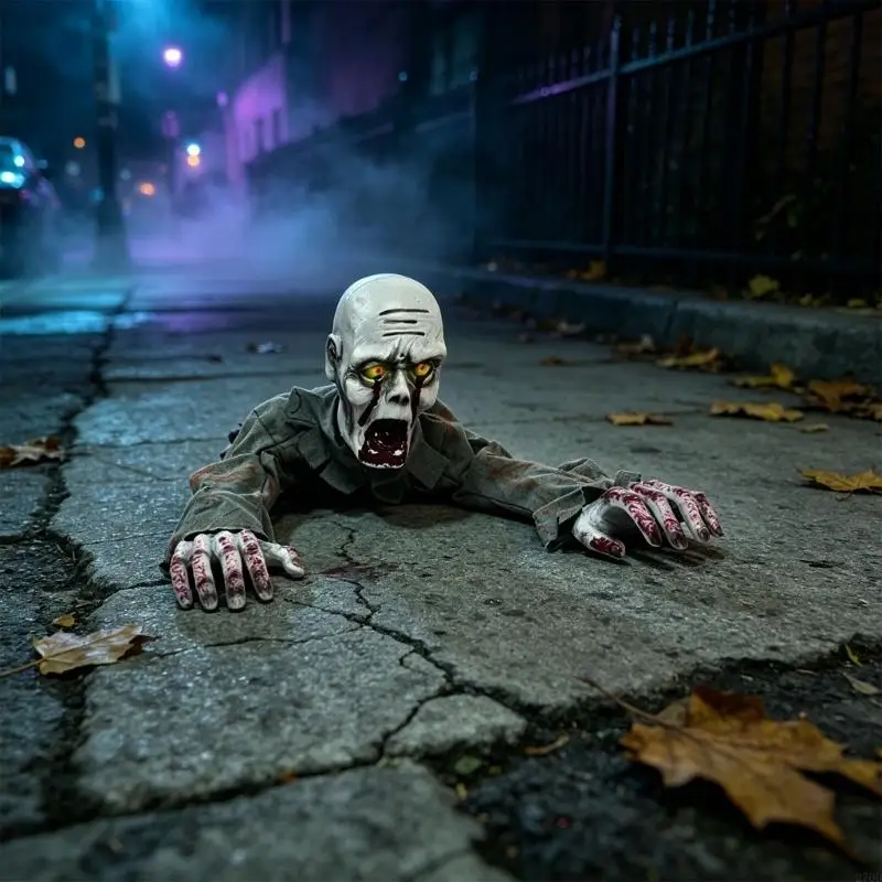 Indoor Halloween Horror Floor Prop with Crawling Motion, and Screaming Sound, Animatronic Decor for Party Entrances