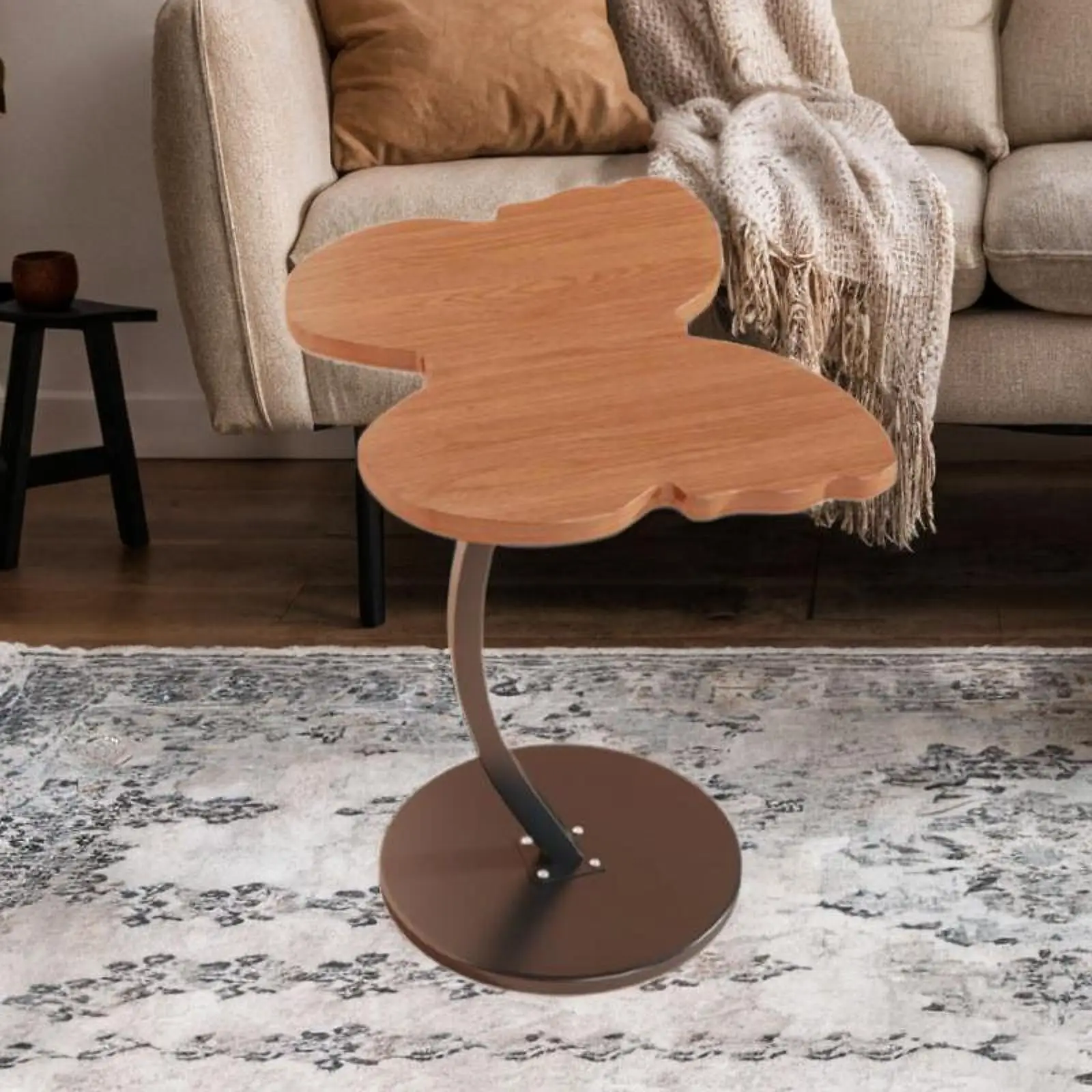 C Shaped End Table Accent Table Stable Unique Solid Wood Portable Small Sofa Coffee Table for NightStand Dorm Bed Cabin Hotel