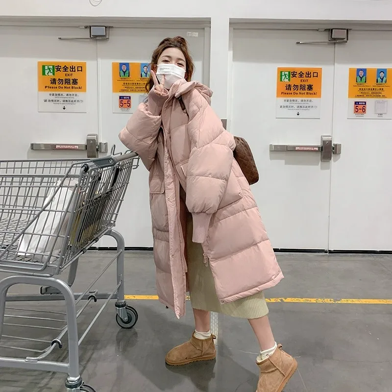 

Winter Coat for Women Korean Fashion Loose Medium-length Hooded Down Coats Students Thickened Warm White Duck Down Jacket