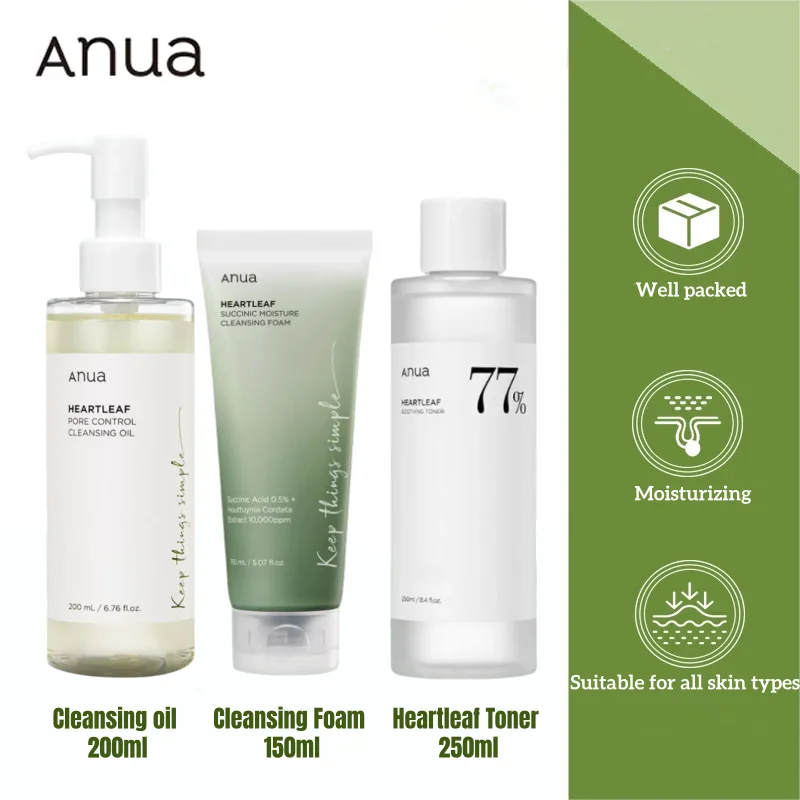 

Набор для ухода за кожей Anua Heartleaf 77% успокаивающий тоник успокаивающая ампула с витамином С, сыворотка для пятен, контроль очищающего масла, очищающее средство для лица