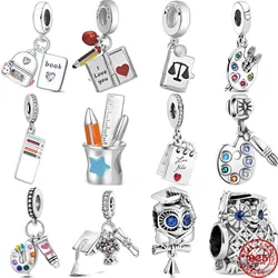 2024 New 925 Sterling Silver Reading Book Teacher Graduation Charm Beads Fit Original Pendant Bracelet DIY Fashion Woman Jewelry