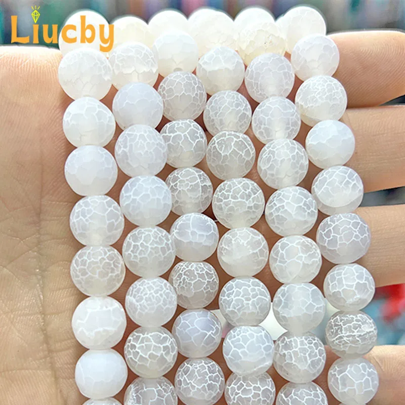 Frost Crab Cracked White Agates Handmade matte Beads For Jewelry Making DIY Ear Studs keychain Half chain 15\