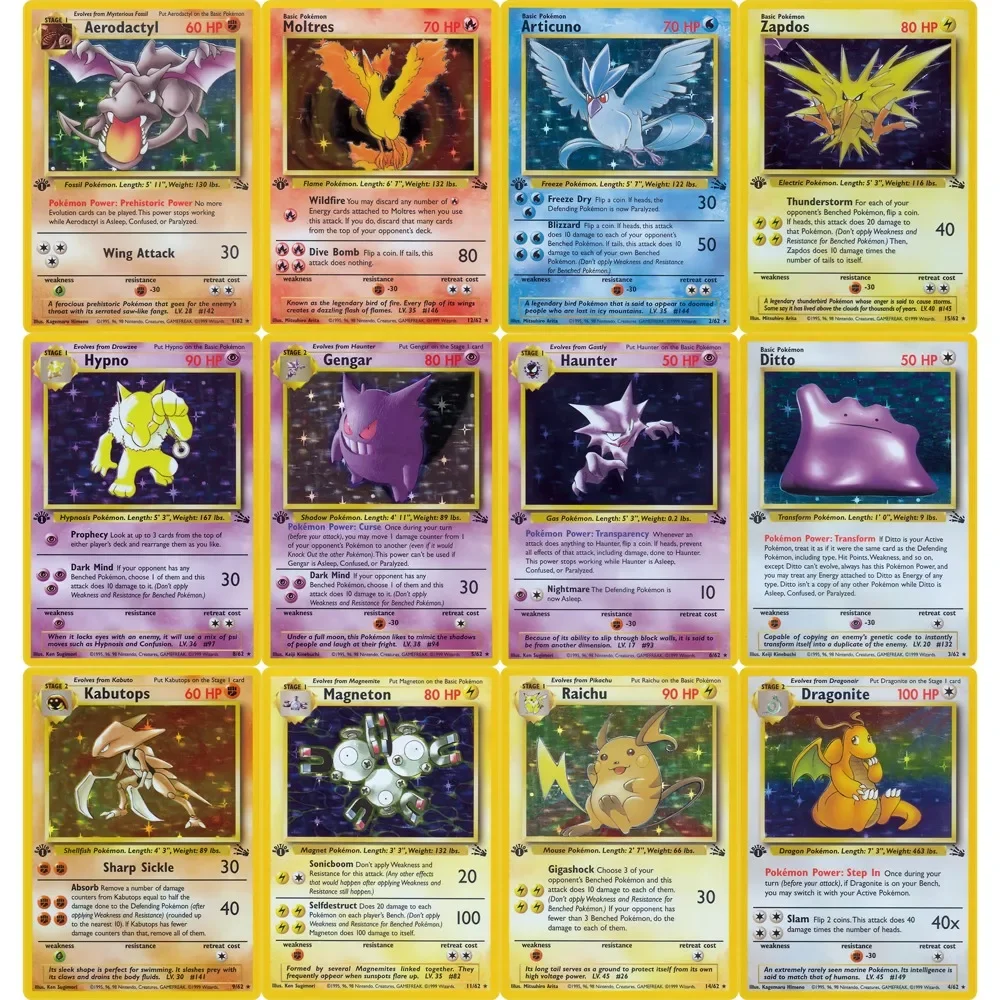 PTCG Cards Fossil Set Base Holo Rare Cards Gengar Dragonite Zapdos Artcuno Moltres Ditto PTCG PTCG Cards Gift Collection PKM