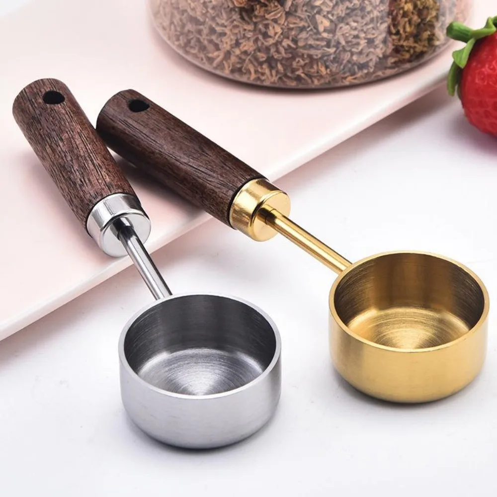 Cuchara medidora de madera de 15ml, cuchara medidora de mango largo de acero inoxidable para cucharada de café, herramienta de cocina, decoración de cafetería