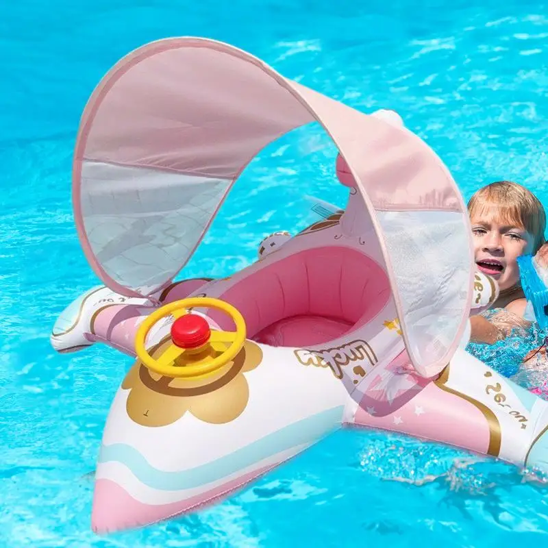 Galleggiante per aeroplano per giocattoli da piscina per zattera per aeroplano per bambini con parasole Lettino ergonomico e confortevole per l'igiene familiare