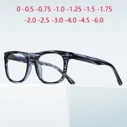 Blue Leopard Frame Square Shortsighted Prescription Glasses Men Spring Leg Anti Blue Rays Myopia Prescription 0 -0.5 -0.75 To -6