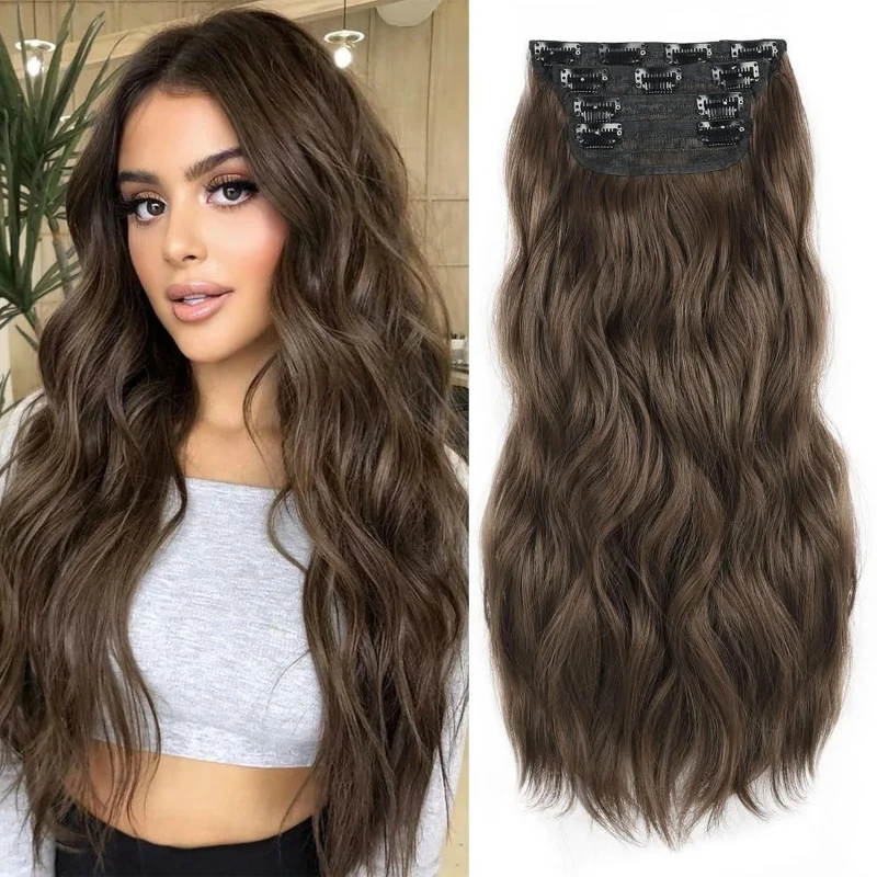 

Хэллоуин Ocean Wave Clip-Ins - 4 шт., 20 дюймов, объемные синтетические волосы с двойным утком для вечеринок и косплея