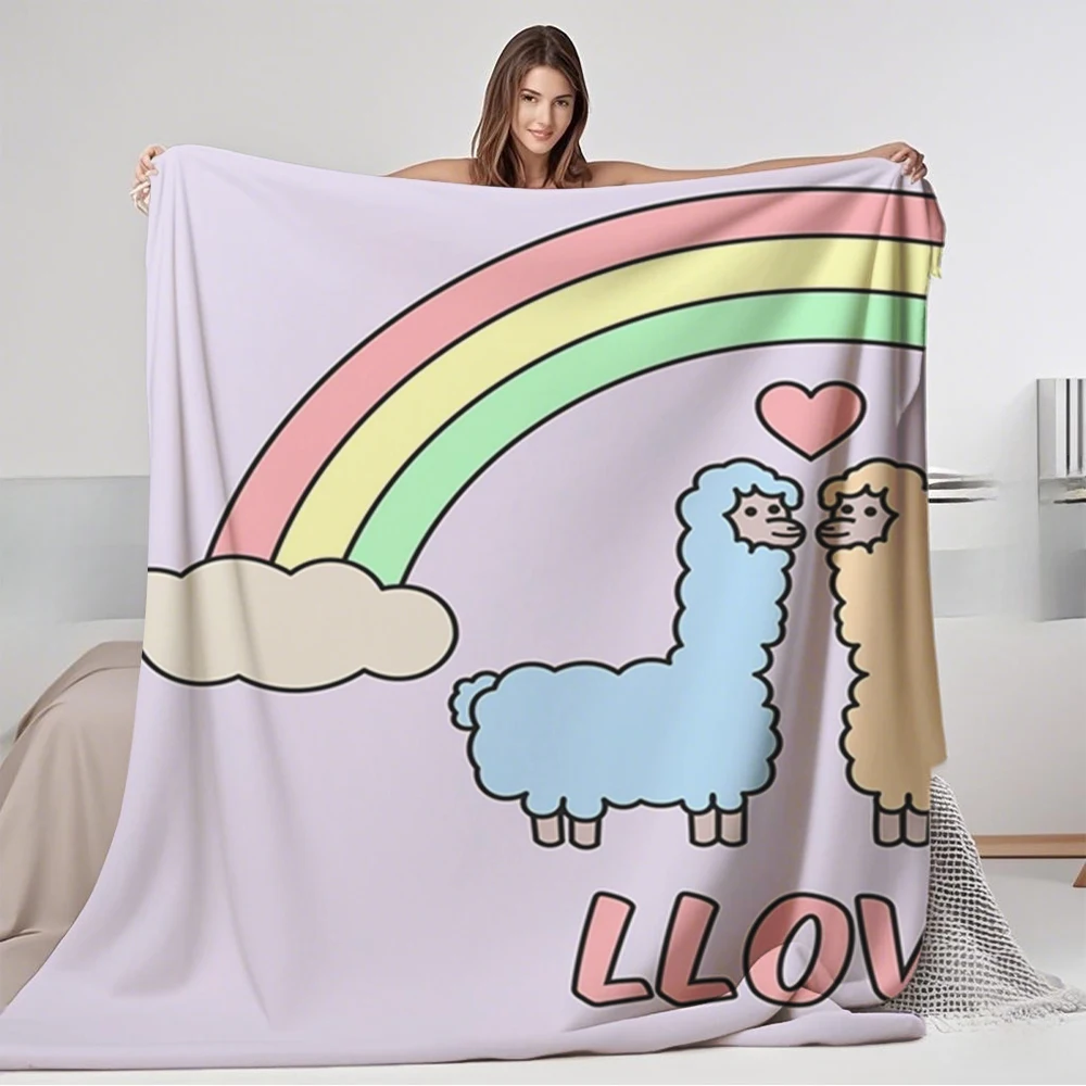 

Custom Flannel Blanket Llama Love Cute Rainbow Modern Minimalist Weighted Blanket Coverlet Anti-pilling Wrinkle-resistant