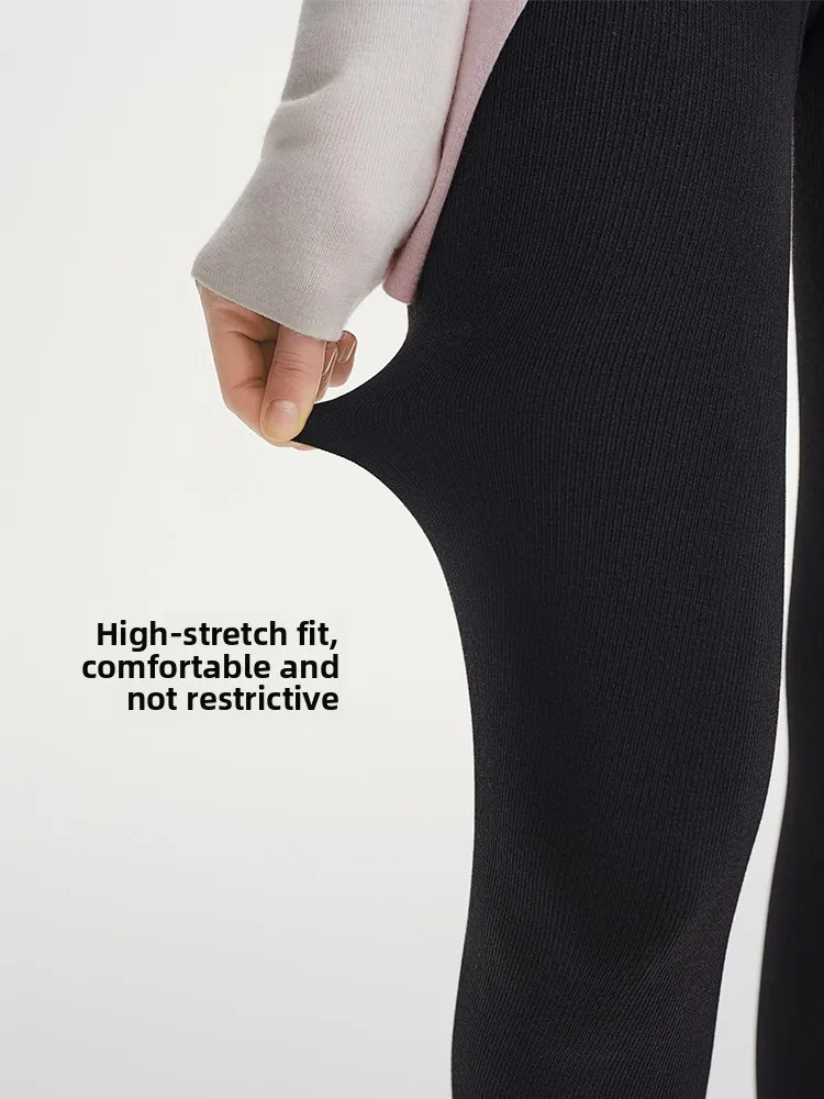 Ele Leggings de mujer de cintura alta de talla grande con reposapiés Micro-Prure adelgazantes textura de raya vertical pantalones de capa base