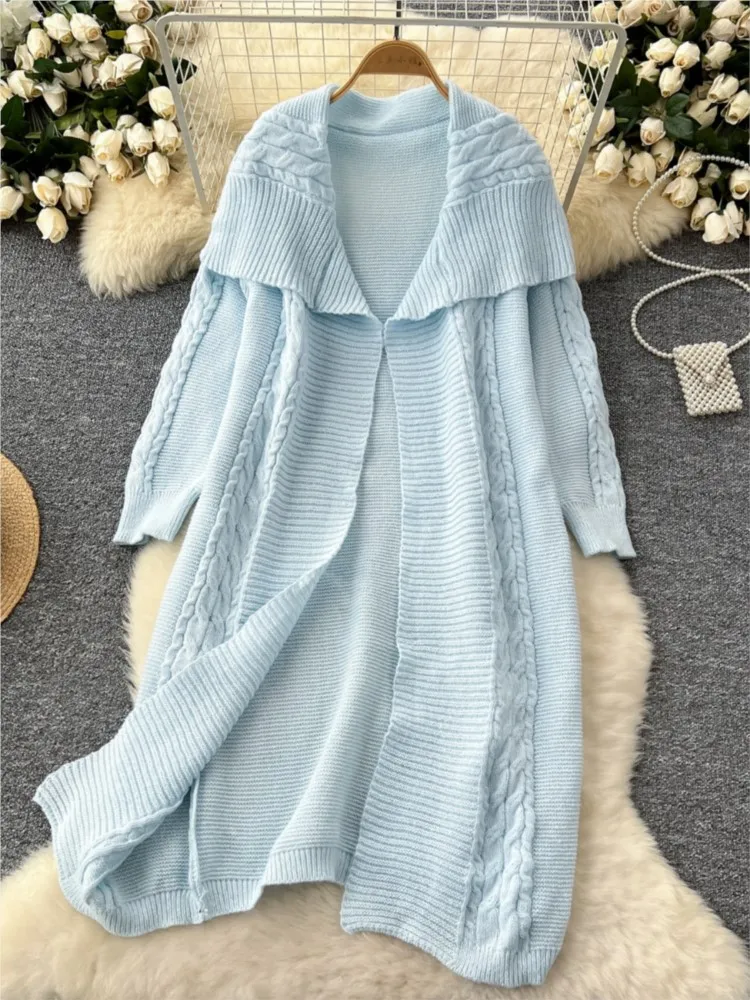 Autumn Casual Knitted Cardigans for Women Fashion Solid Long Sleeves Turn-down Collar Warm Loose Sweater Coat Female Clothes New