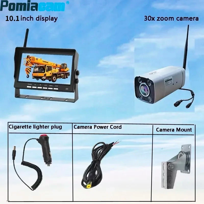 

Беспроводная камера для крана с 8-кратным/30-кратным зумом, 10,1-дюймовым IPS AHD DVR монитором, циклической записью, беспроводная камера видеонаблюдения 1080P для башенного крана