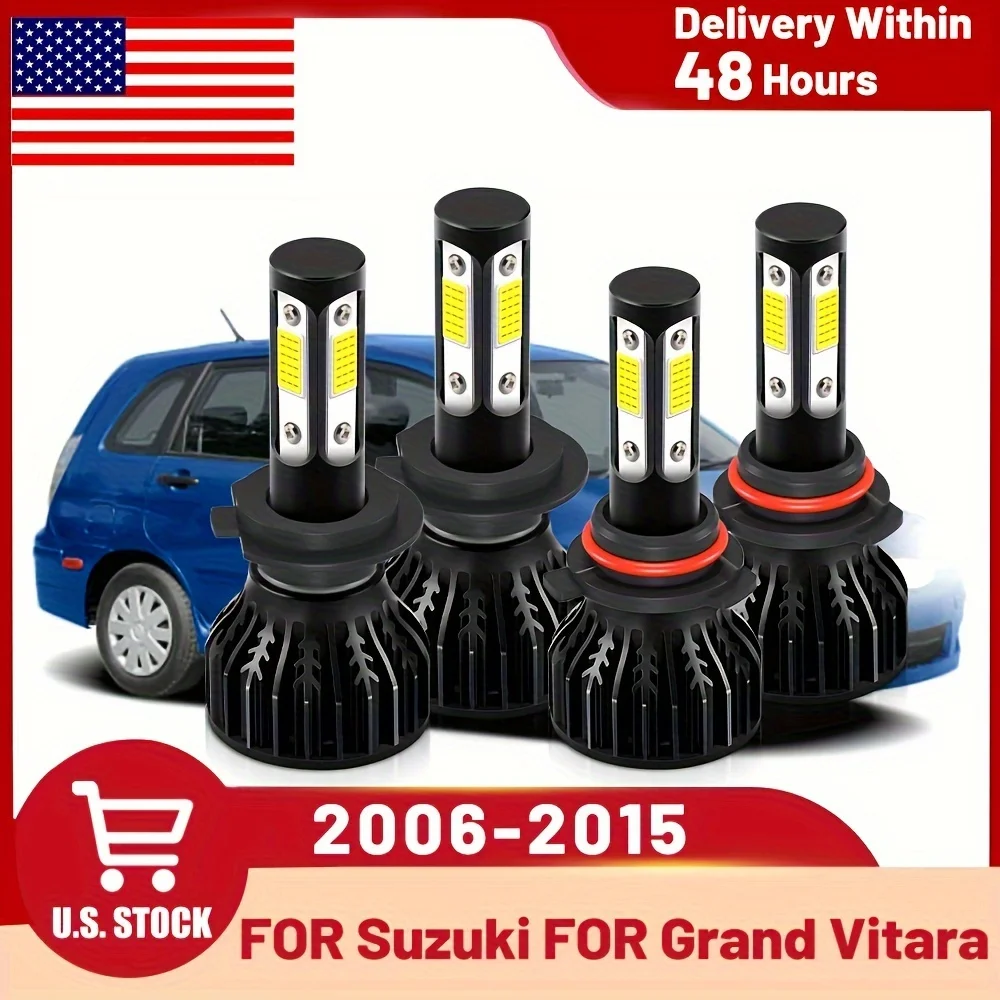 

For Suzuki For Grand Vitara (2006-2015), 4pcs LED 30000LM COB Chips LED Headlight 600% Brightness 6000K White 1:1 Mini Size Lamp