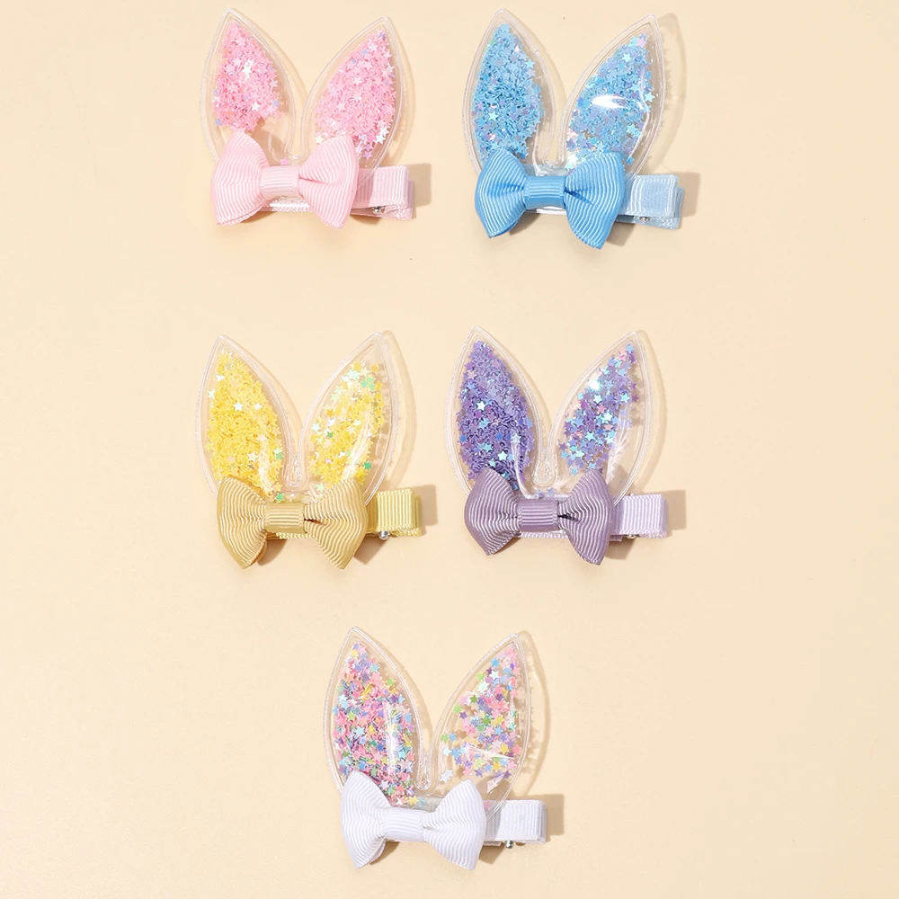 40pc/lot Kids' sequin Quicksand Hair Clips Baby Hair Clip Hairpin Princess Baby Bunny Ear HairPins Kids Cute BB Barrettes Girls