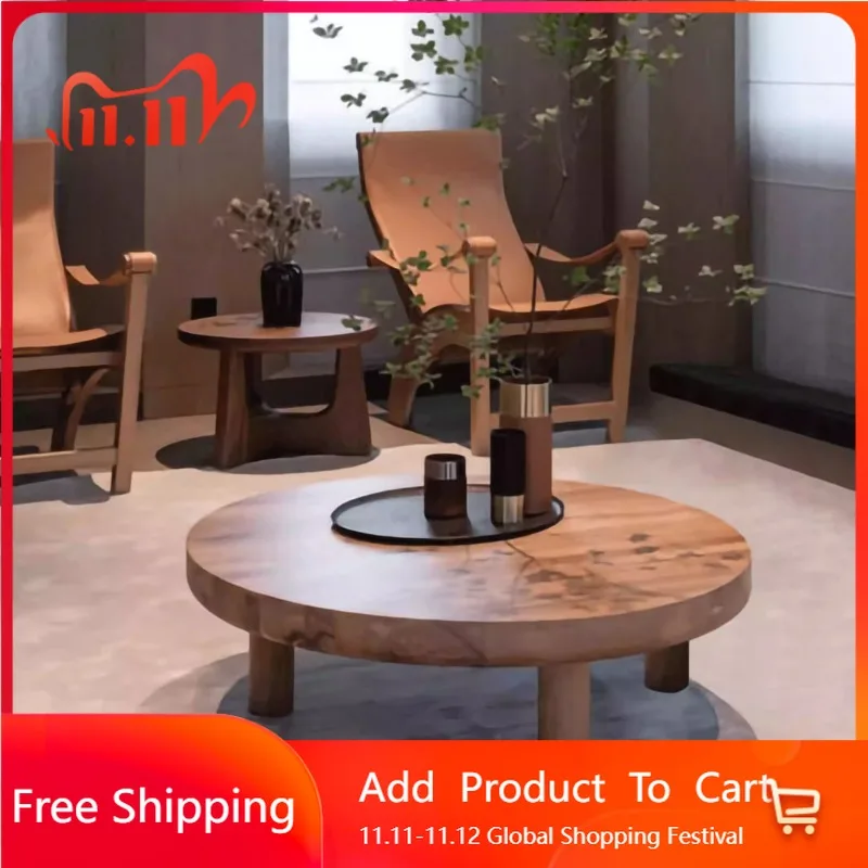 

Round Wooden Side Table Big Size Creative Chinese Living Room Balcony Coffee Table Save Space Couchtisch Postmodern Furniture