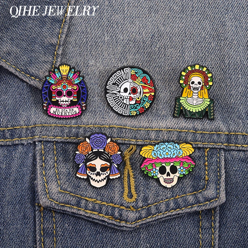 

La Calavera Catrina Mexico Day Of The Dead Enamel Pins Custom EL DIA DE MUERTOS Festival Skull Brooches Lapel Badge Jewelry Gift