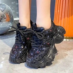 Fashion Shiny Ladies Platform Shoes Sneakers Women Trend 2024 New Spring Platform Lace Up Rhinestone Women Casual Shoes