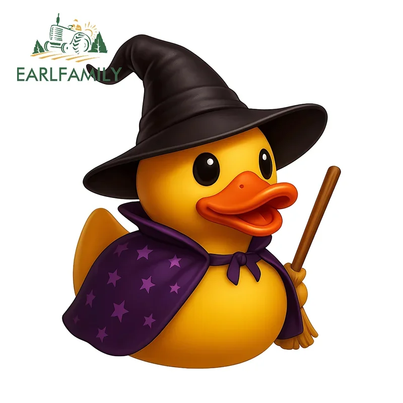 EARLFAMILY Witch Yellow Duck Car Sticker Magic Interesting Rearview Mirror Vinyl Decals Scooter Weather Resistant Anime Decor