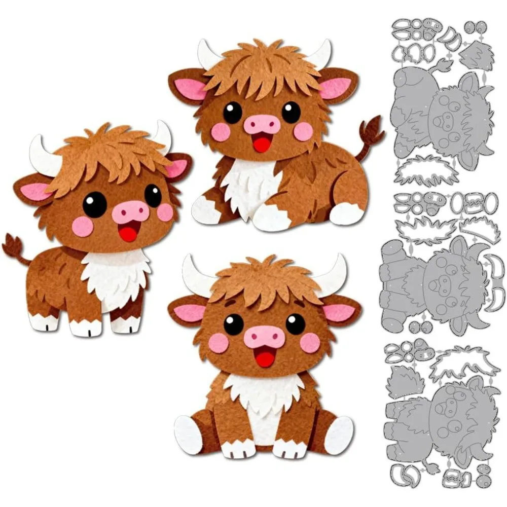 Highland Cattle Metall-Stanzformen, geschichtete Tier-Stanzformen, Schablonen, schöne Kalb-Prägevorlagen für DIY-Papierhandwerk