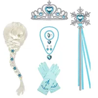 Elsa Princess Accessories Gloves Wand Crown Jewelry Set Elsa Wig Necklace Braid for Princess Dress Clothing Cosplay Dress UP
