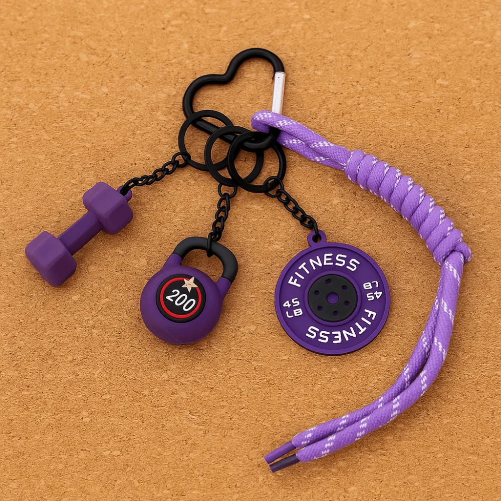 Porte-clés plaques d'haltères à boucle en forme de cœur, cloches de bouilloire, Simulation créative d'haltères, pendentif tendance et Cool série Fitness