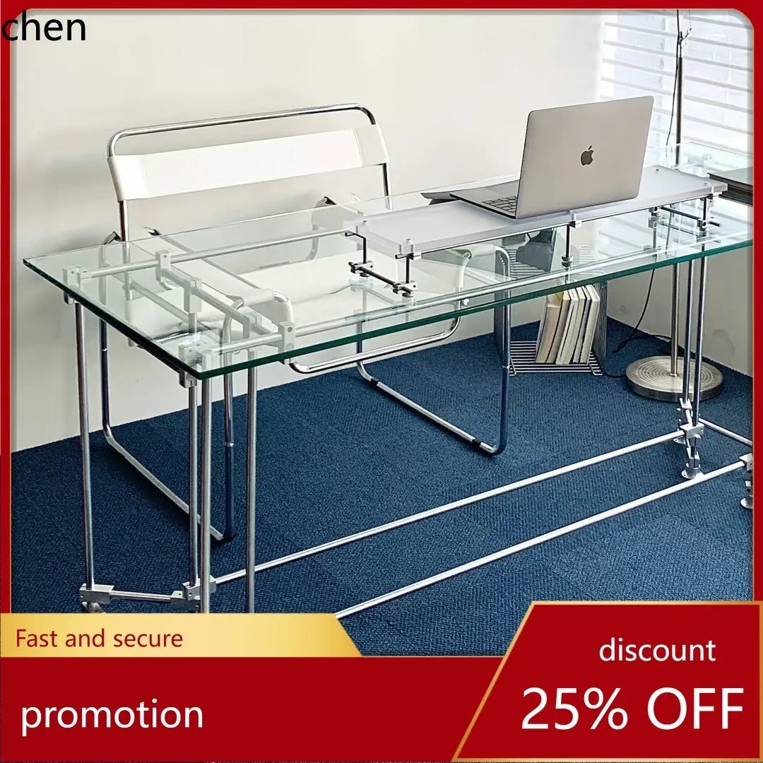 

CZ Metal Tempered Glass Table Computer Desk Transparent Glass Writing Desk Office Desk