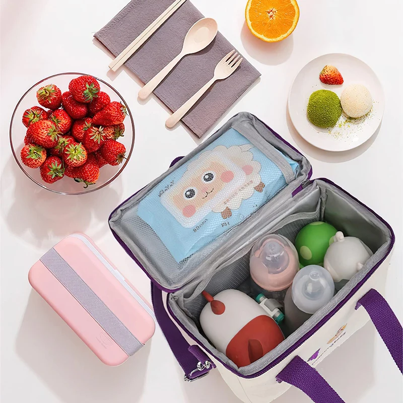 Small Mother Baby Bag Diaper Bags Waterproof Embroidery Thermal Insulation Mommy Bag Food Storage Bags Fashion Bento Bag