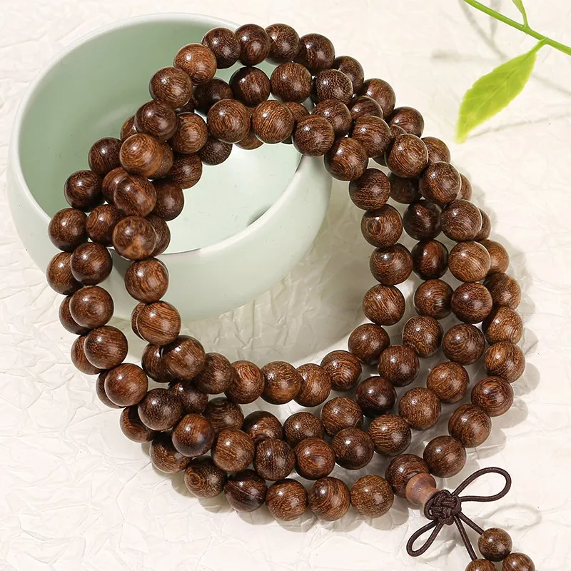 JD Natural Golden Sandalwood Buddhist Buddha Bracelets Women Men 108 Wood Prayer Beads Mala Meditation Bangles Jewelry Bijoux