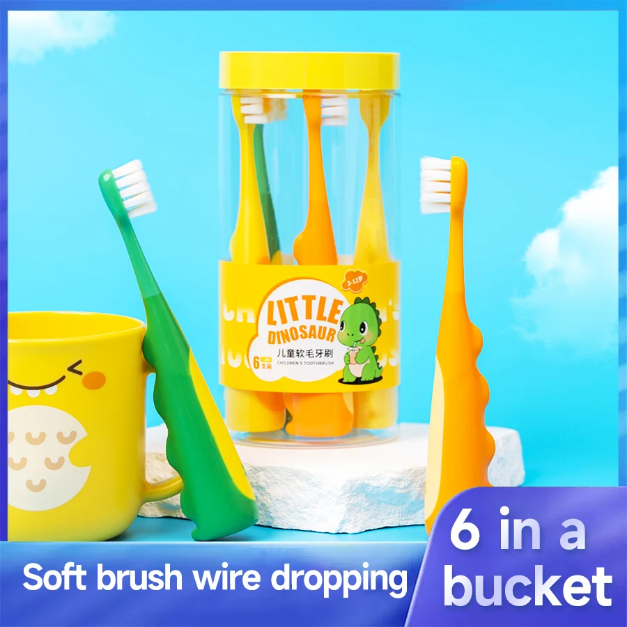 

6pcs Kids Manual Toothbrush, Cute Cartoon Dinosaur Design, Soft Bristles, For 3-12 Years Old