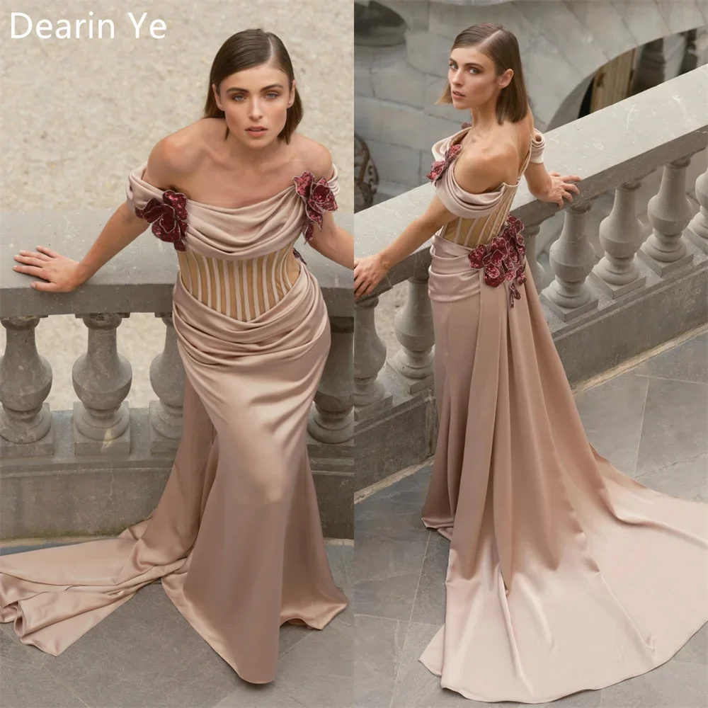 

Customized Saudi Arabia Dearin Off-the-shoulder Mermaid Floor Length Skirts Draped Shirred Fold Applique Bespoke Occasion Dresse