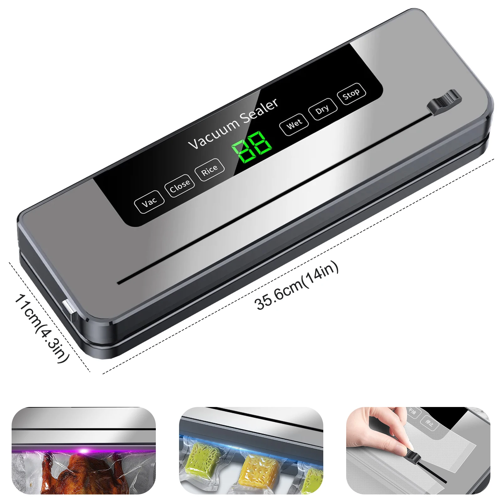 Electric Vacuum Sealer Dry/wet Food Sealed Packaging Kitchen Food Storage Seal Portables Intelligent Sealing Machine with Cutter