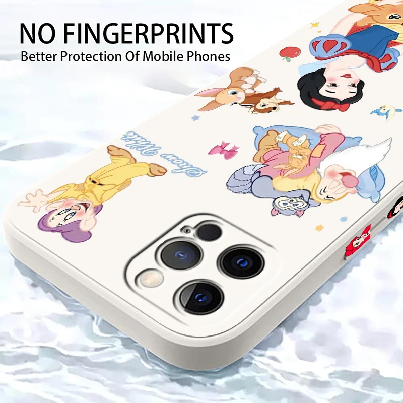 Disney Snow White Cute Liquid Left Rope For Apple iPhone 15 14 13 12 11 XS XR X 8 7 SE Pro Max Plus Mini Back Phone Case