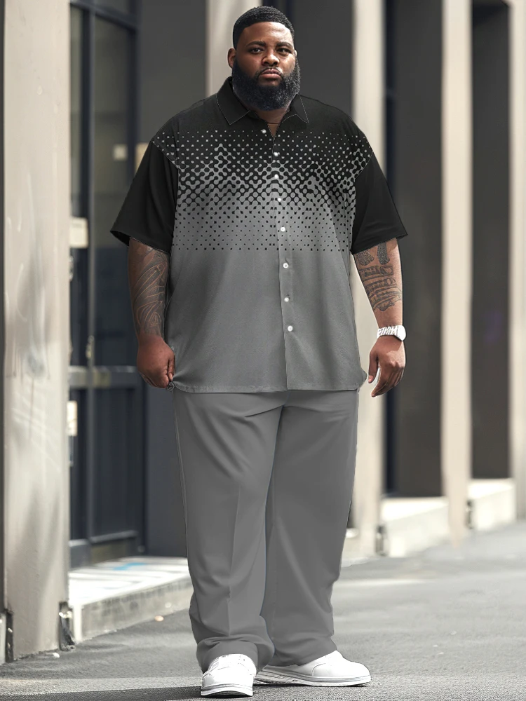 L-9XL Short sleeved Shirt and Pants Set Plus Size Men Casual Business Casual Gradient Texture Printing Two Piece Set ZOOY