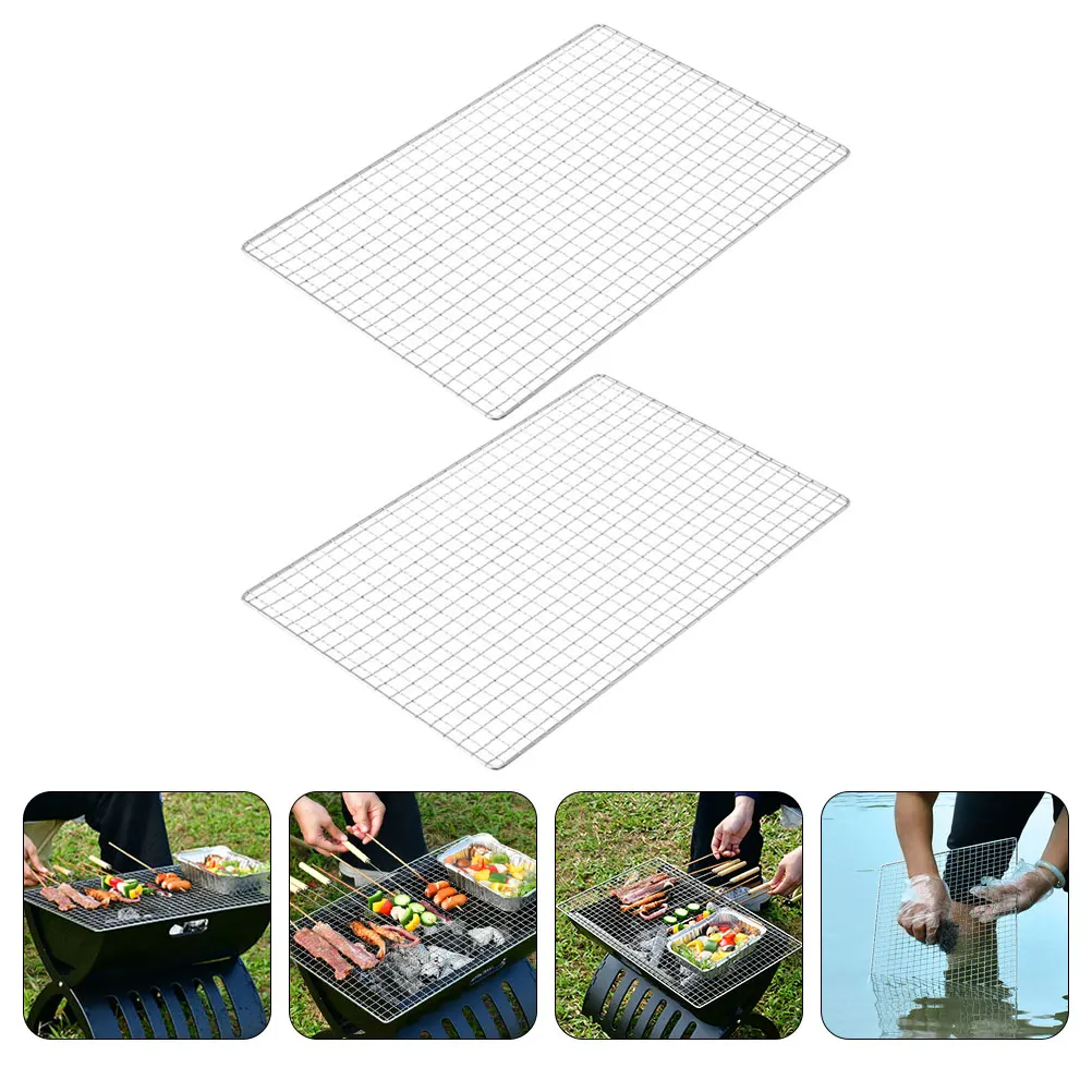 

2 Pcs Barbecue Stainless Steel BBQ Mesh Cooling Rack Portable Grilling Net Flat