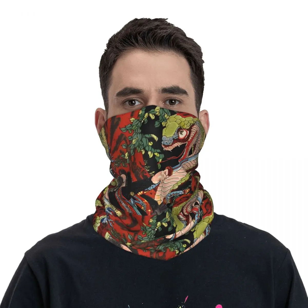 SAMURAI FIGHTS GIANT SNAKE Bath Mat Retro Headband Neck Thin Men Women Hiking Tube Scarf Face