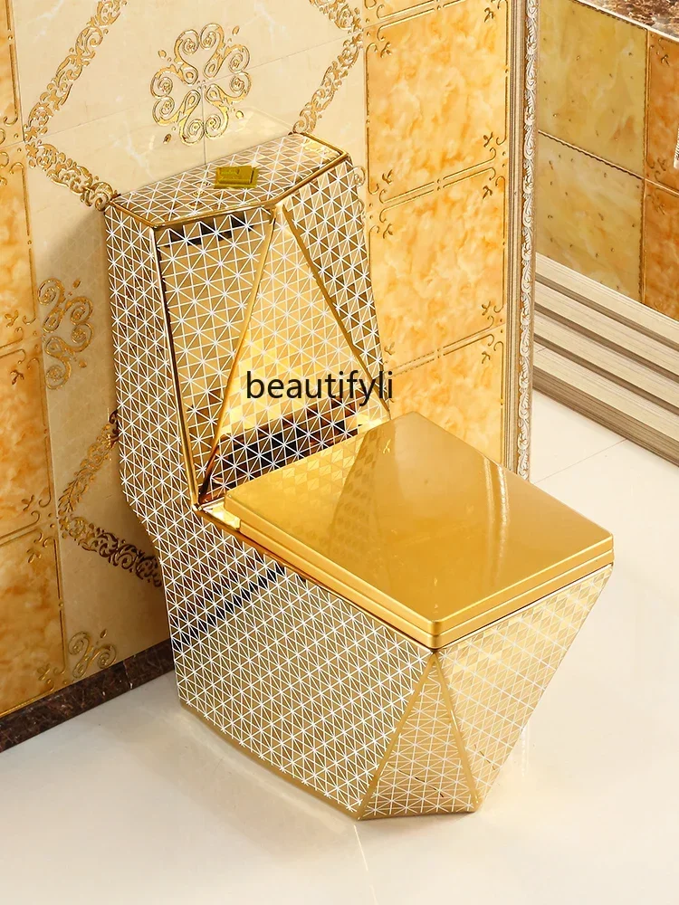 NQ Household Flush Golden Toilet Siphon Water-Saving European Toilet Square Diamond Color Ceramics Sanitary Wares