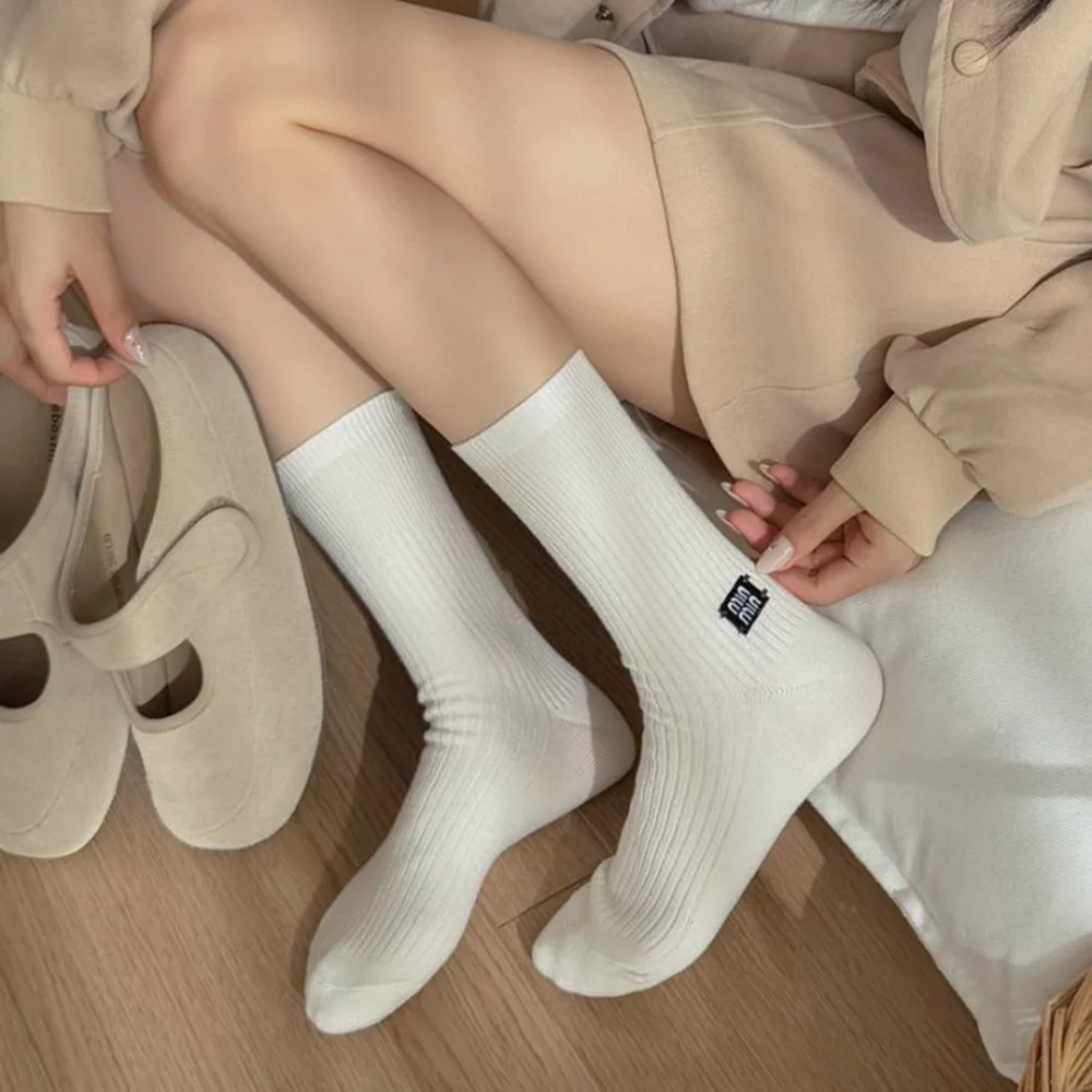 1 زوج النساء الجوارب الدفء منتصف أنبوب الجوارب الصلبة جوارب قطنية مخطط مزدوجة إبرة الجوارب