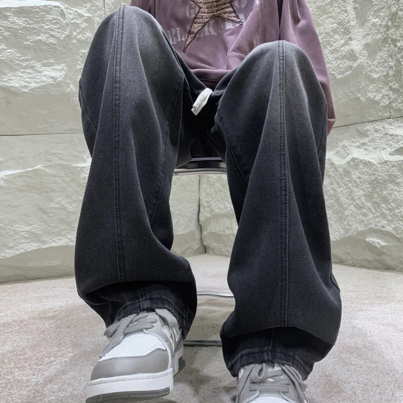 Black Baggy Jeans Men Fashion Retro Straight Jeans Men Streetwear Hip-hop Loose Wide Leg Jeans Mens Vintage Denim Trousers 4XL