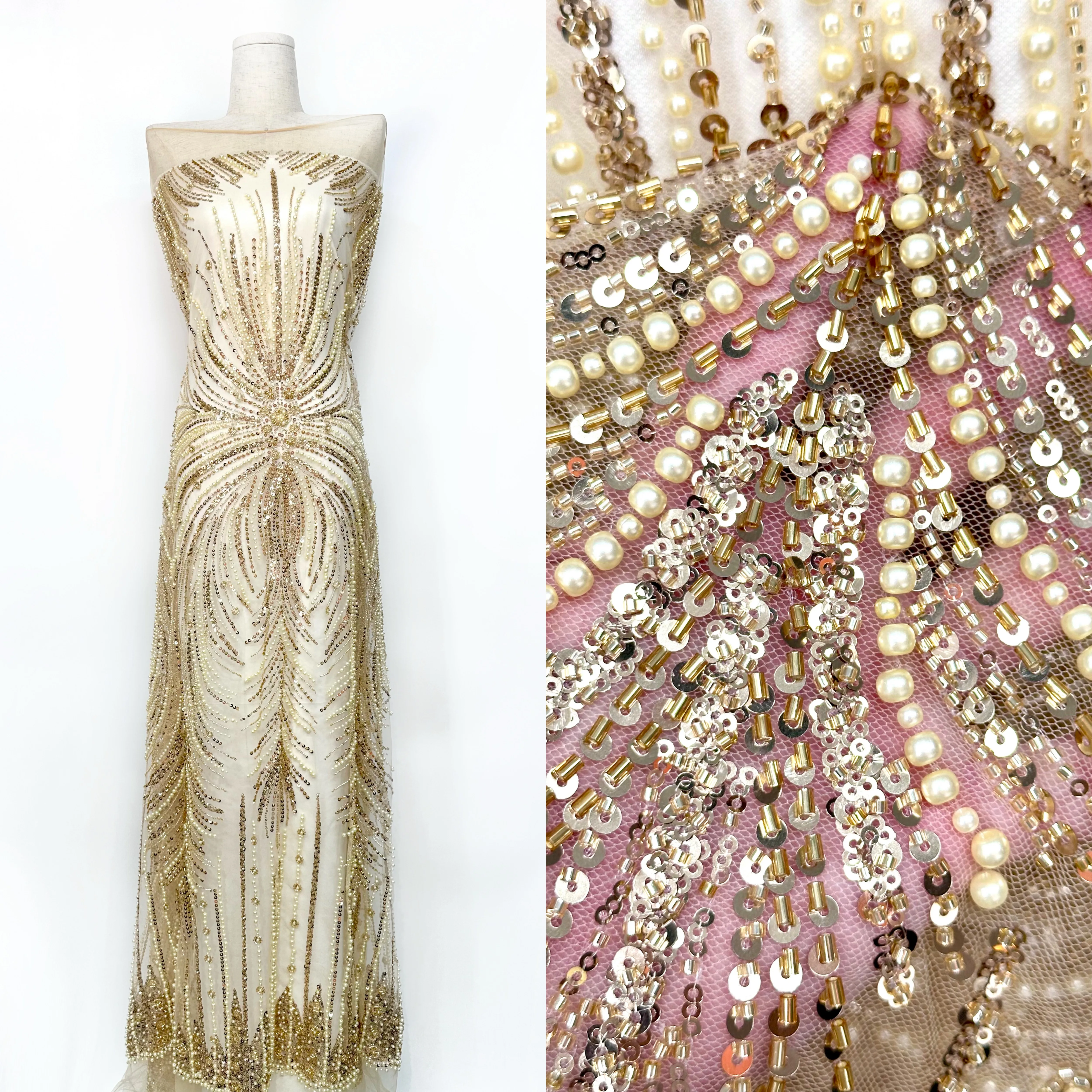 

2026 Luxury European Bridal Tulle Fabric with Sequins And Beads Nigerian Style Wedding Dress Fabric for Party Lace