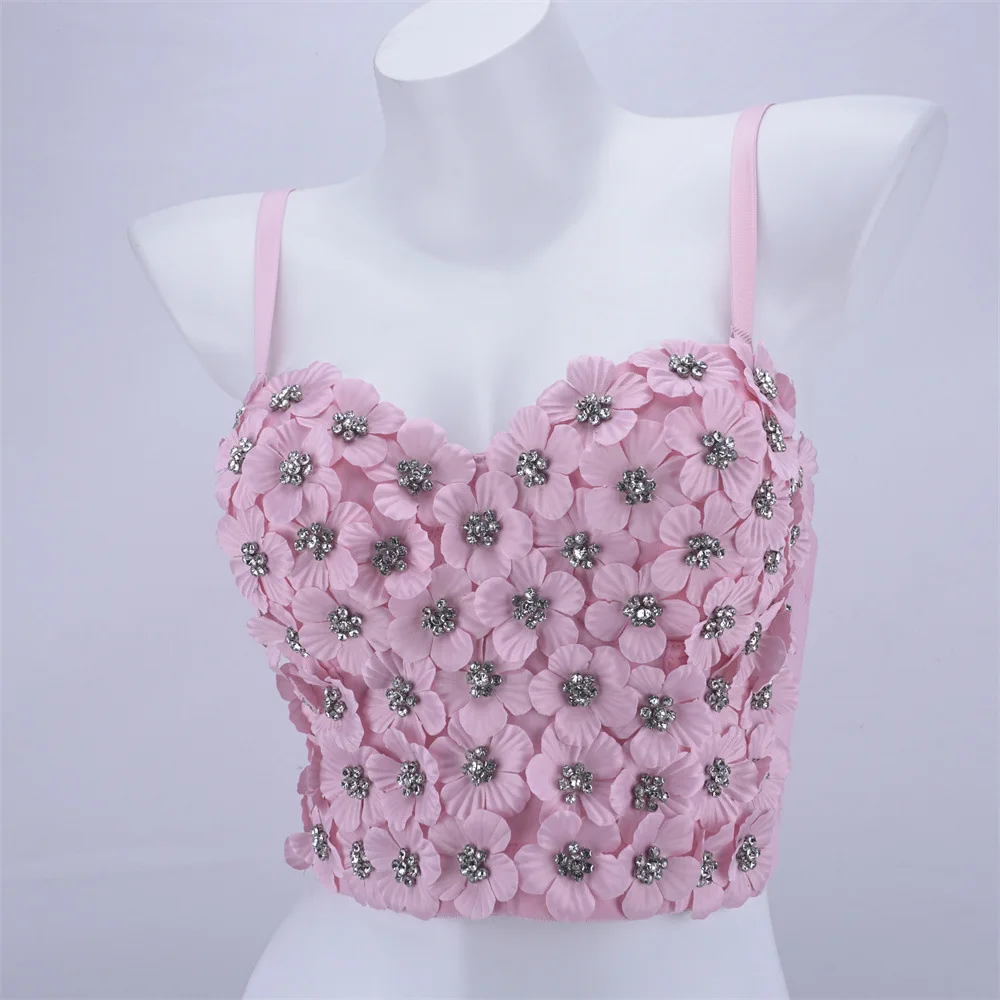 

Fashion Nightclub Sexy First-Product Flower Series Three-Dimensional Beaded Tube Top Wear Beauty Back Sling Women's Fishbone Bra