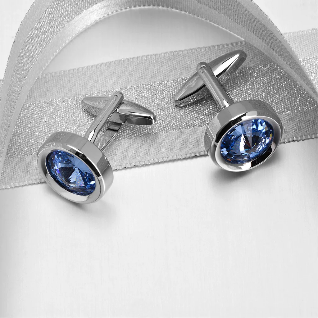 SAVOYSHI Top Quality Crystal Cufflinks for Mens Women Shirt Cuff buttons Round Cuff Link Wedding Gift Groomsmen Business Jewelry