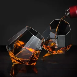 Diamond Shaped Whiskey Glass, Lead-Free, Novelty Style, Fashion, Set of 2