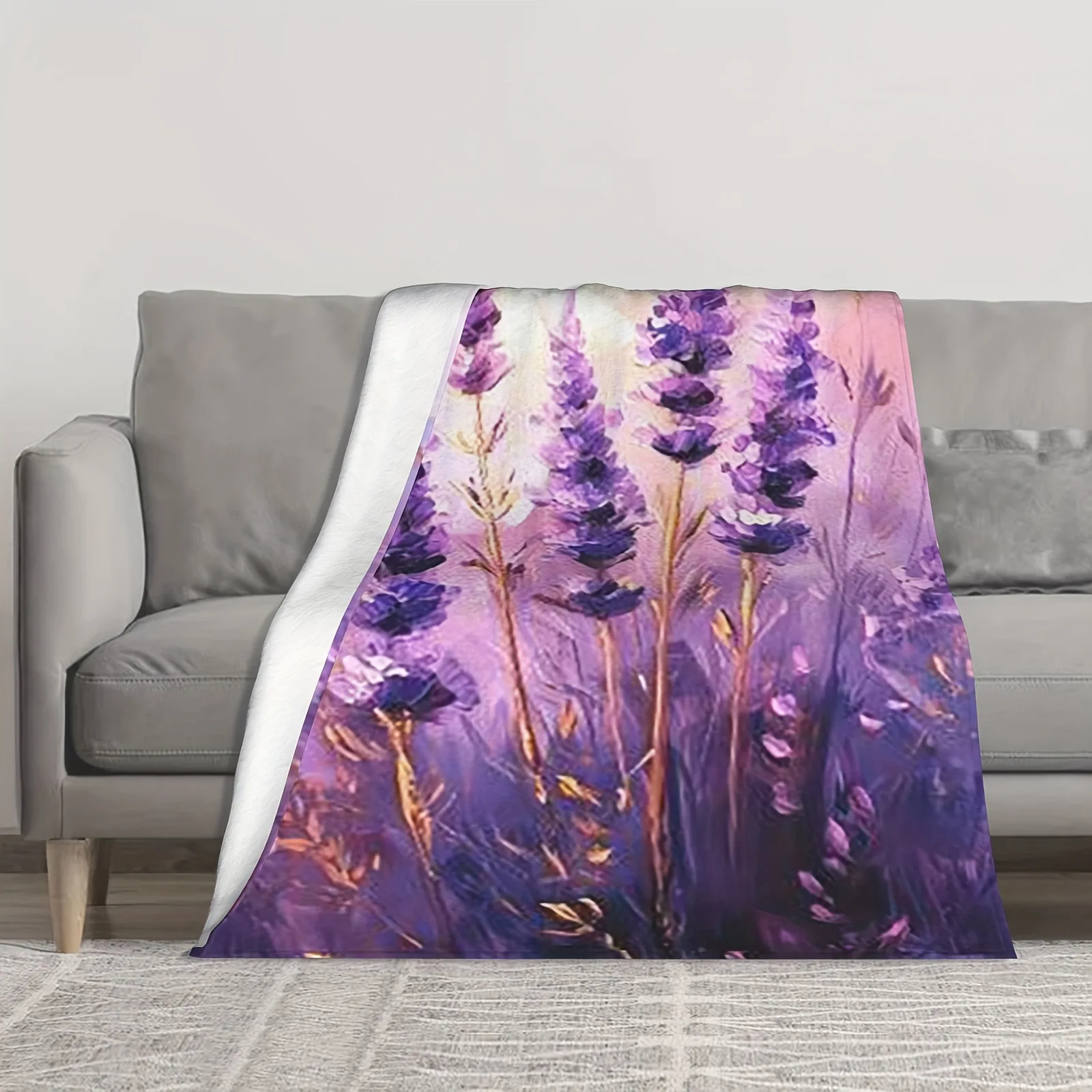 Lavender Series digital-printed polyester Bedroom velvet flannel cover blanket Fleece soft sofa cover blankets for beds
