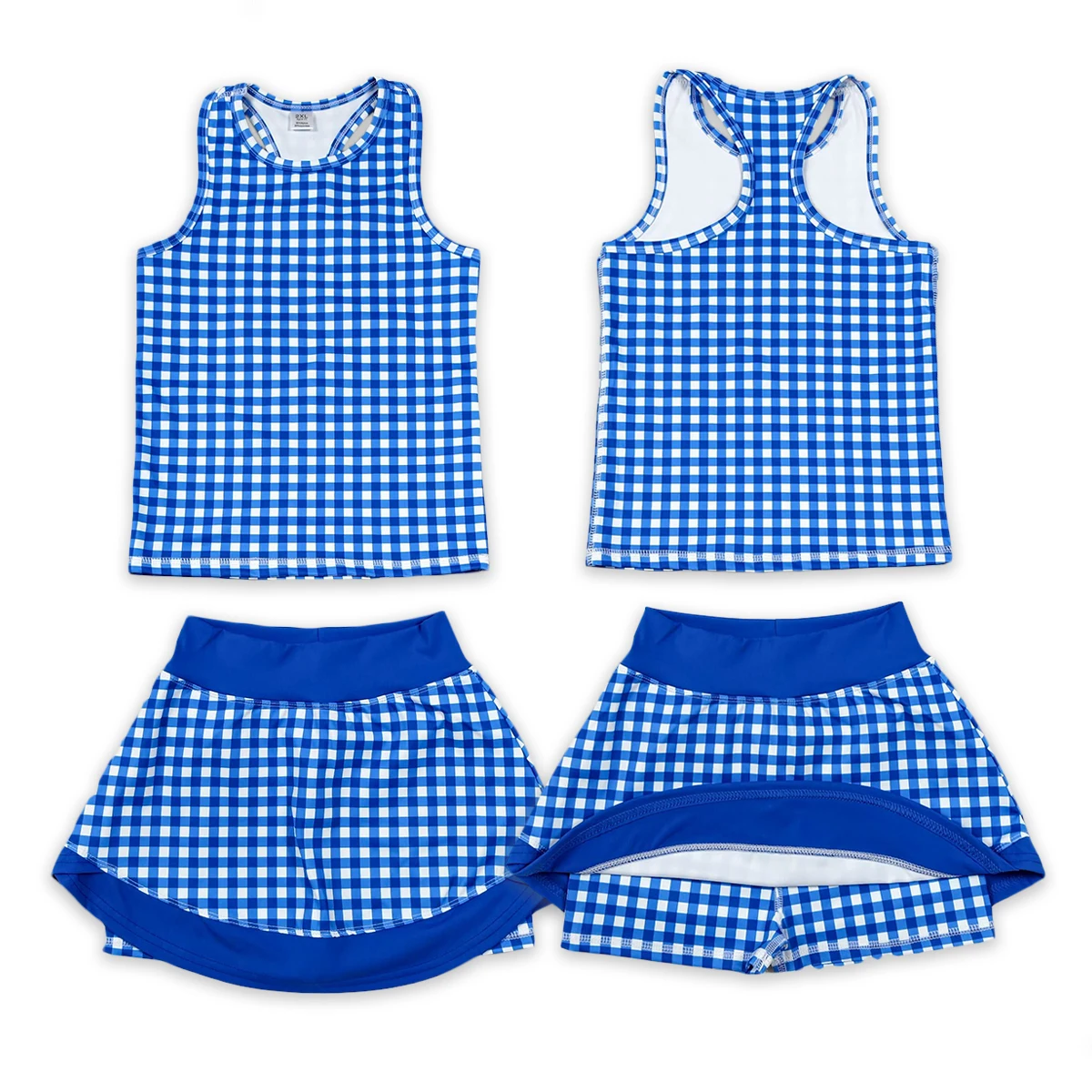 Baby Girls Clothes Toddler Dresses Girl Summer Yoga Athletic Acive Wear with under Blue Plaid Vest Top Skirt Shorts Skorts Sets