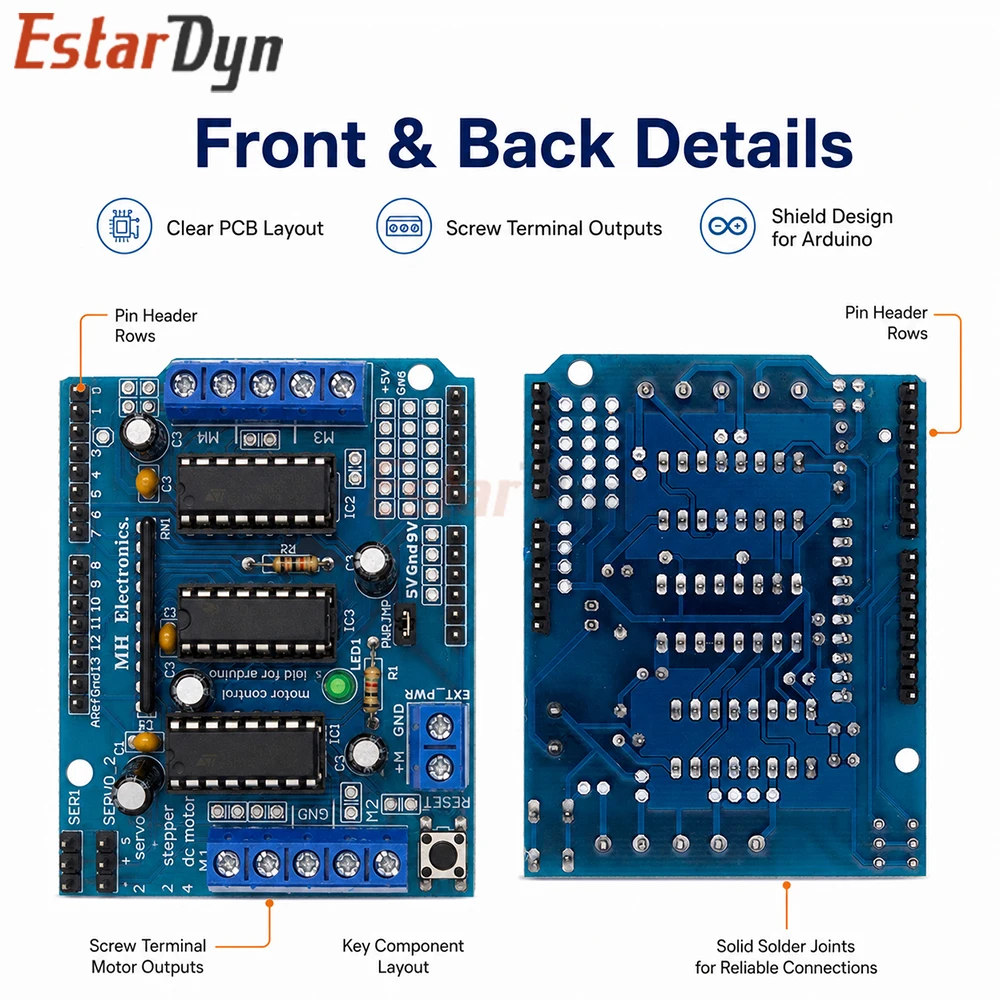 Estardyn L293D Motor Drive Shield Stepper & DC Motor Controller Expansion Board for Robot Car DIY