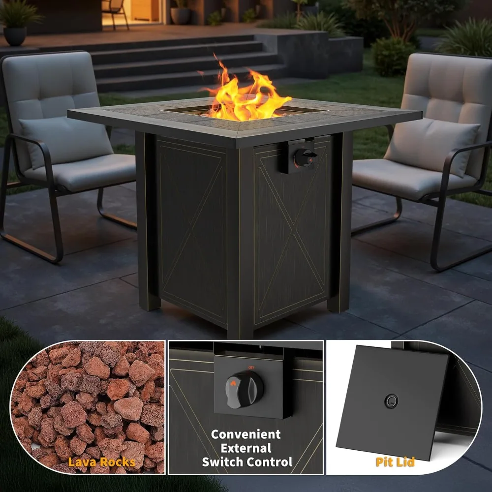 30" Propane Fire Table with Premium Ceramic Tabletop, 50000 BTU Powerful Gas Firepit Table - Includes Lid and Lava Rocks