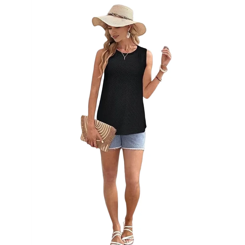 

Tank Tops For Women Sleeveless Eyelet Shirts-A55G