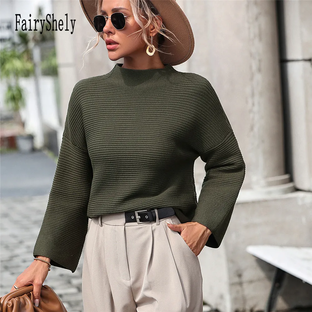 

Fairyshely 2024 Winter Casual Green Knitted Sweater Women O-Neck Long Sleeve Pullover Lady Autumn Trend Solid Loose Warm Jumpers