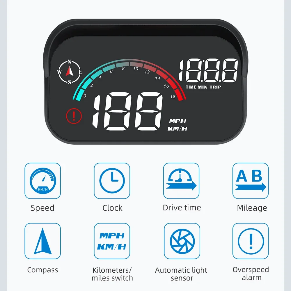 M22 Car HUD Head Up Display Windshield Projector Digital Car Speedometer Accessories with Compass for All Car Plug&Play