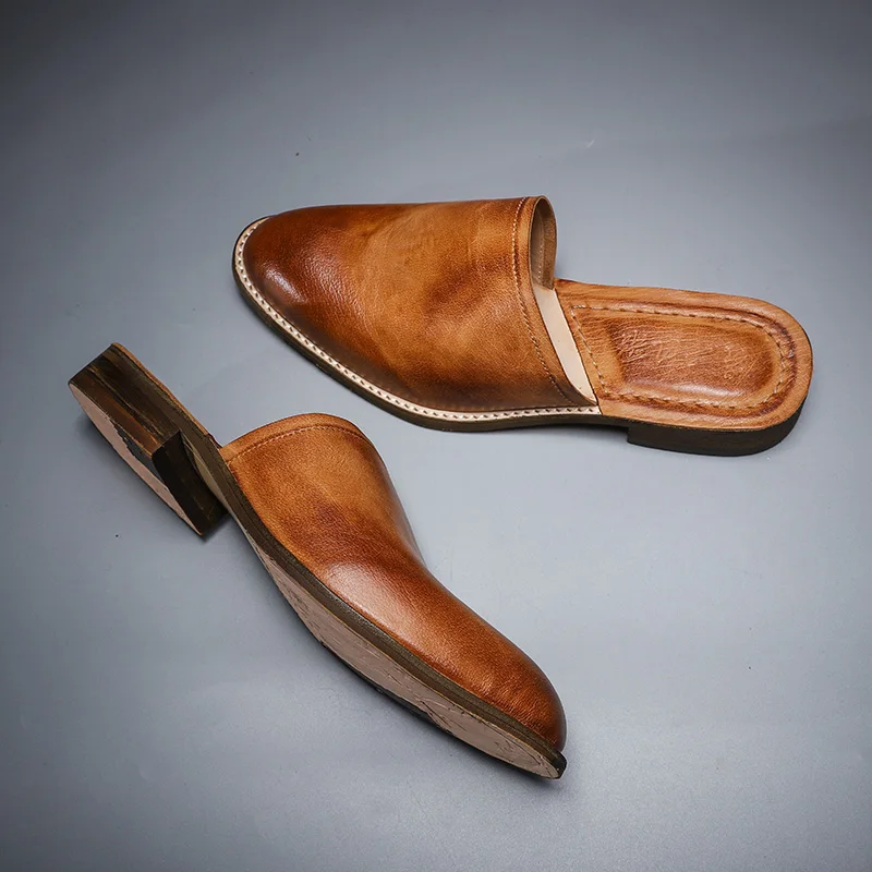 Handmade British Summer Beach Shoes Men Outside Soft Comfortable Cowhide Premium Slippers Genuine Leather Women Sandals